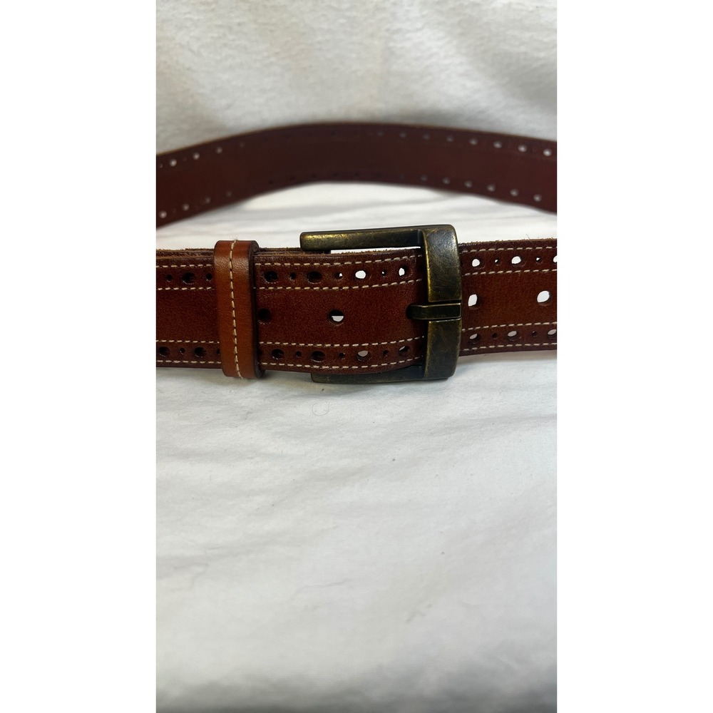 Kenneth Cole Reaction Brown Leather Brogue Perforated‎ Belt Size 32 7295-62